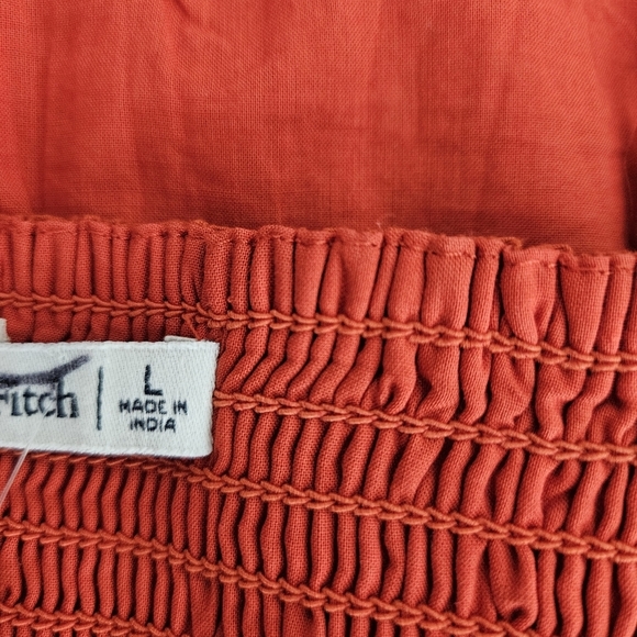 Abercrombie & Fitch Pleated Bralette Crop Tank Top Red Orange Ruched Shirt Large - Picture 7 of 9